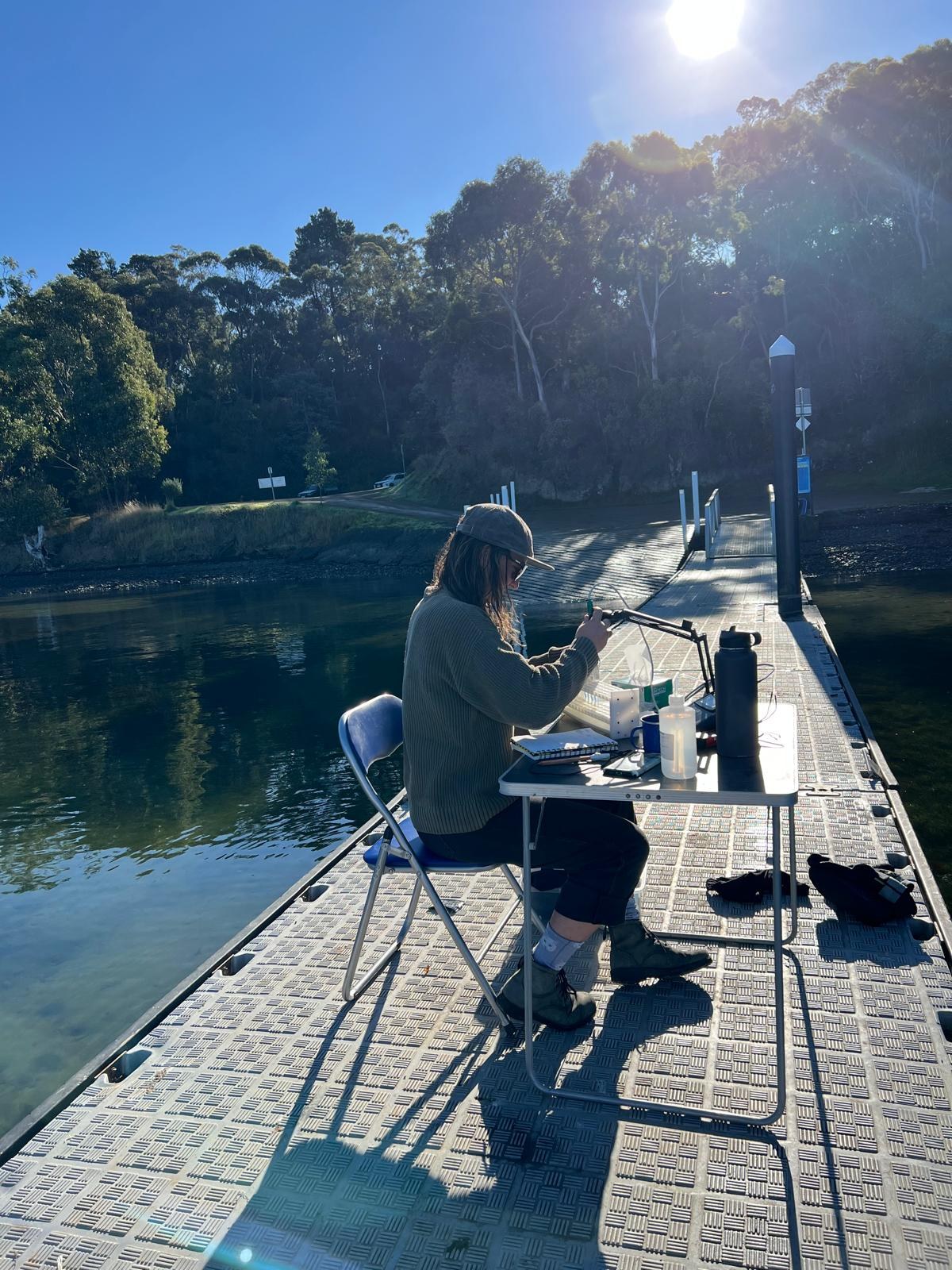 Marianne measuring pH on the field boat