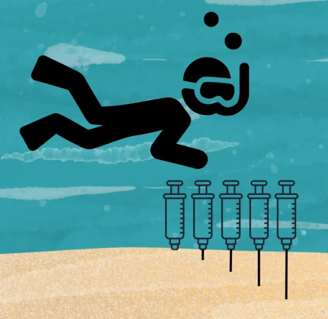 Illustration of a diver collecting sediment porewater samples